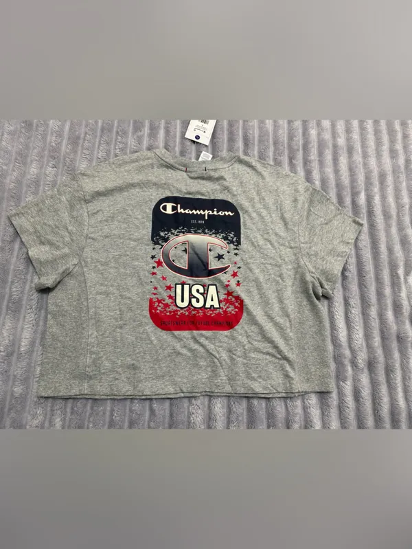 NEW Champion USA Gold Medal Cropped Tee — Size L — Oxford Grey - Image 2