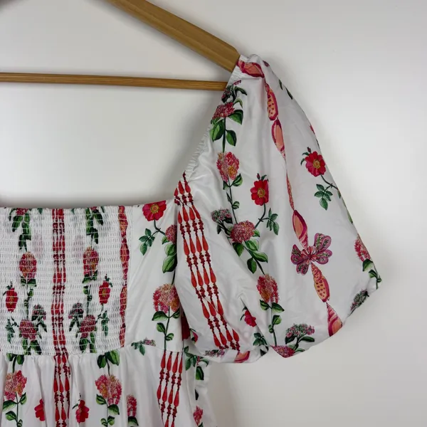 Hill House‎ Matilda Midi Dress Small Botanical Garden Floral Puff Sleeve Cottage - Image 4