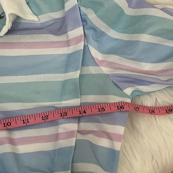 Vintage 70’s Jenny Petite Pastel Pink/ Blue Striped Midi Shirt Dress S - Image 7