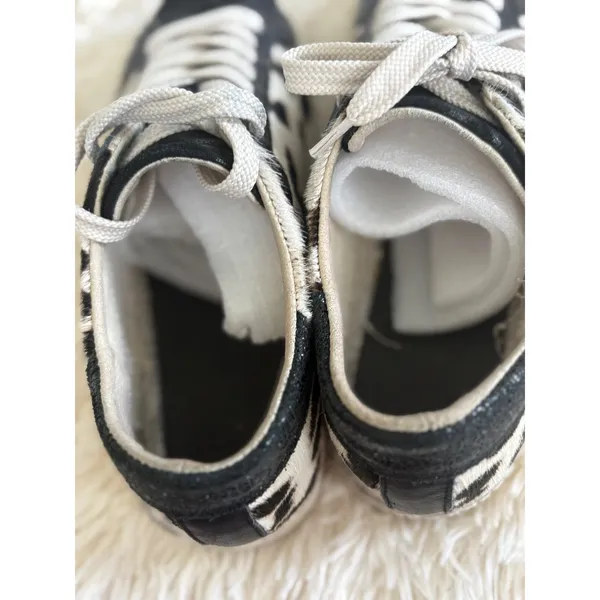 Animal‎ Print Sneakers, Black White Cow Hide Leather Upper, Fun Casual Shoes - Image 8