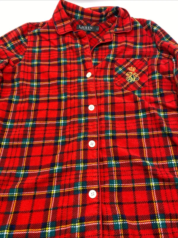 Lauren Ralph Lauren Womens Red Plaid Black Label Flannel Pajama top shirt Small - Image 3