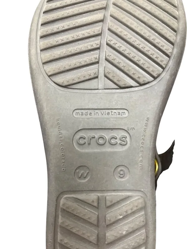 Crocs wms gray faux leather gold ring peep toe sling sandals sz 9W SKU 10-278 - Image 6