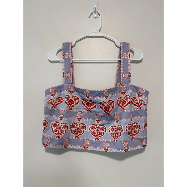 Hill House The Clara Boxy Crop Square Neck Top in Poppy Damask Stripe Size Large - Image 3