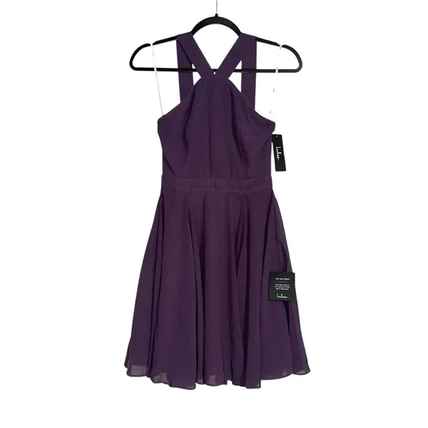 NWT Lulus Forevermore Dusty Purple Skater Halter Neck Mini Dress XS - Image 4