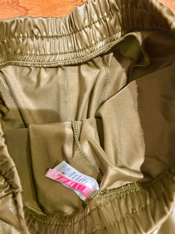 BUZZ FASHION Cargo Wide Leg PULL-ON SATIN Effect heigh waisted stretchy pants L - Image 13