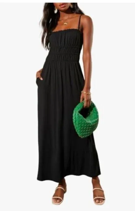 NEW Sundress Pockets Pleat Long Tiered Maxi Dress M - Image 3
