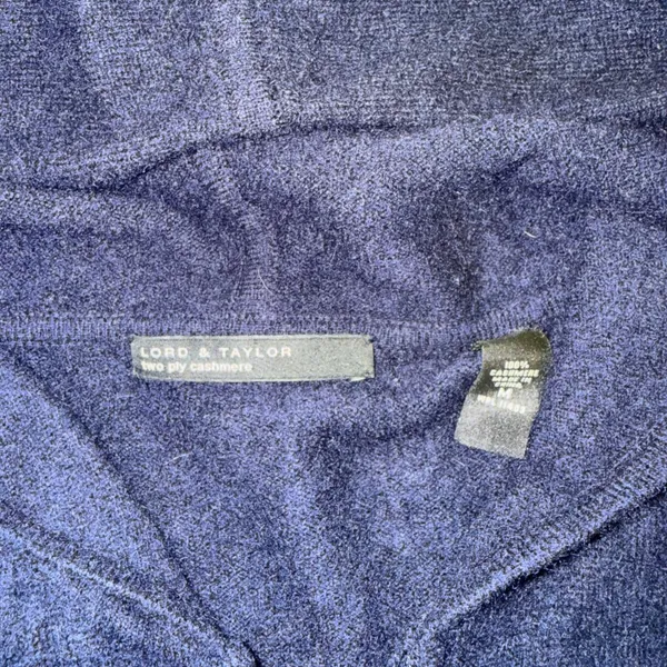 Lord & Taylor Cashmere Hoodie Women Medium Navy Blue Good Zip Up Sweater - Image 2