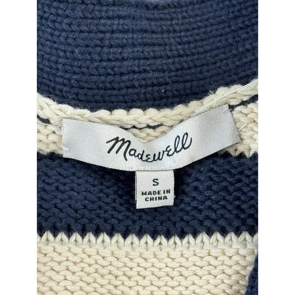 Madewell Striped Navy Cream V Neck S Button‎ Front Knit Cardigan Sweater Women - Image 7