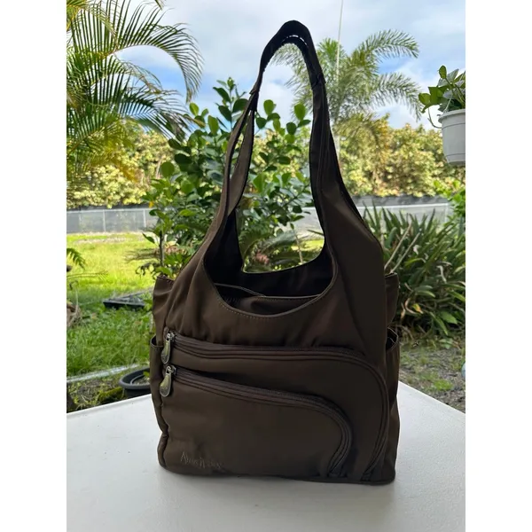 AmeriBag Zena Chocolate Brown Nylon Integrated Organizer Hobo Shoulder Bag - Image 2