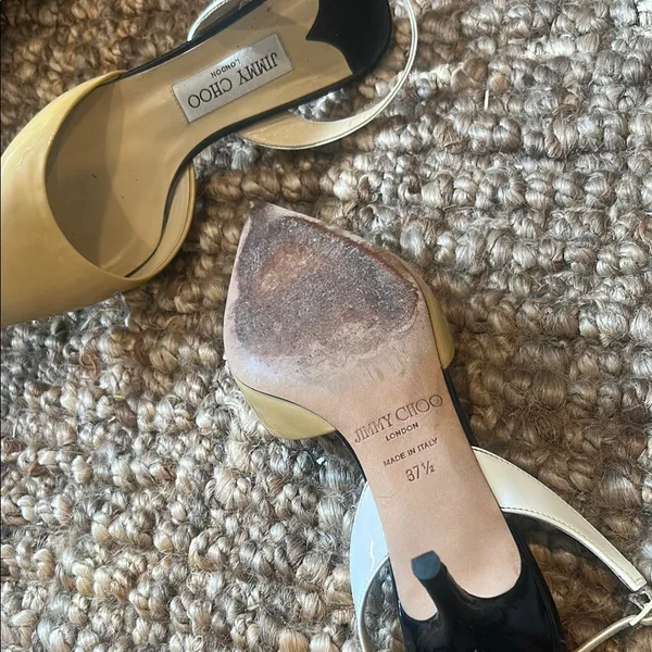 Jimmy Choo Cream Multi-Toned Patent Leather Slingback Heels Size 37.5 - Image 8
