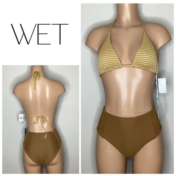 Anthropologie New. WET L.A. brown stripe bikini. Small. Retails $186 - Image 2