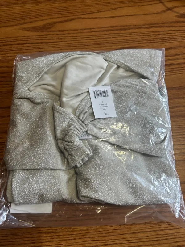 NWT WeWoreWhat Ruched Asymmetrical Knit Maxi Dress Off White Metallic Size M - Image 4