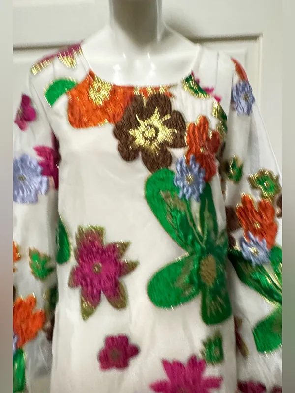 En Crème Floral Organza Bubble Sleeve Mini Dress long sleeve womens Sz Medium - Image 8