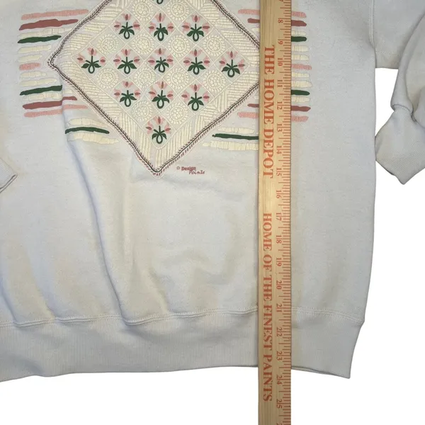 90s USA Made Grandma Sweater Womens L Collared Floral Coquette Cottagecore Fall - Image 10