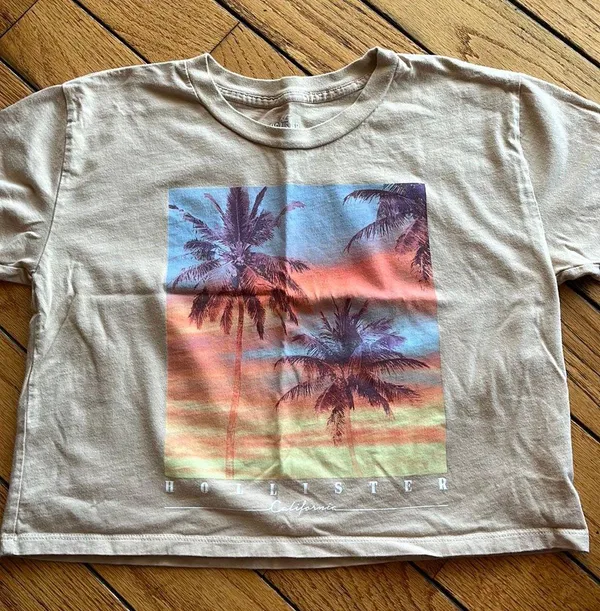 Hollister Tan Cropped Graphic Tee - Image 3