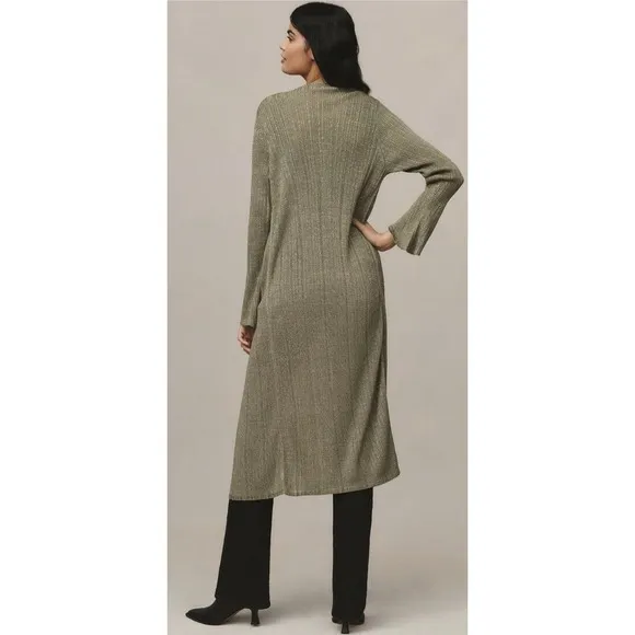 By ANTHROPOLOGIE Long Shine Cardigan Sweater Green Tie Front Knitwear Small - Image 8