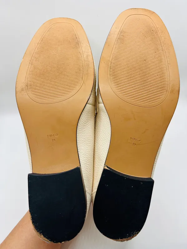 Mango MNG Leather Horsebit Loafers Ivory Pebbled Gold Bit Classic Preppy Quiet Luxury Slip On US 6 - Image 10
