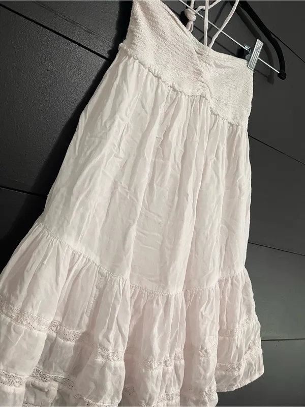 WILFRED Aritzia Pale Pink White Strapless/Neck Tie Babydoll Mini Dress 2XS - Image 2