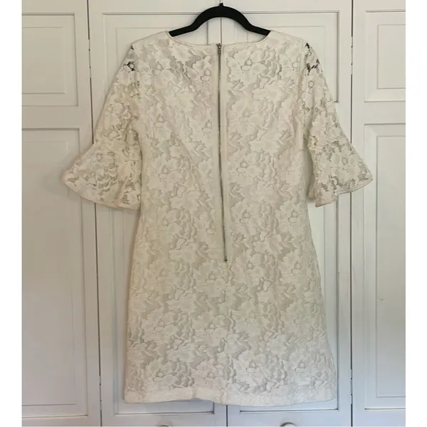 Adrianna Papell white lace notch neck bell sleeve dress - Image 10