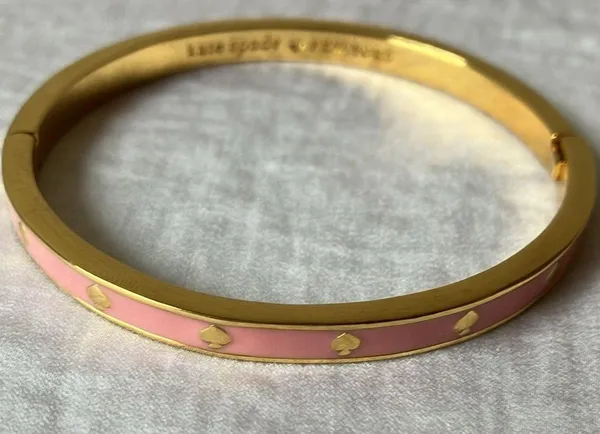 : Pink “Spot the Spade” Hinge/Clasp Bangle Bracelet- Gold tone - Image 3