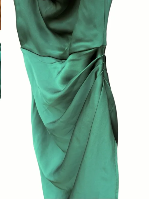 NWT MABLE Satin Slip Cowl Neck Midi Dress Emerald Green Size Small - Image 6