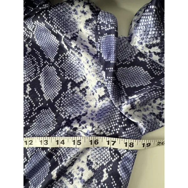 Topshop Python Snake Print Satin Crop Top Navy Mock Neck Long Sleeve Chic Blouse - Image 10
