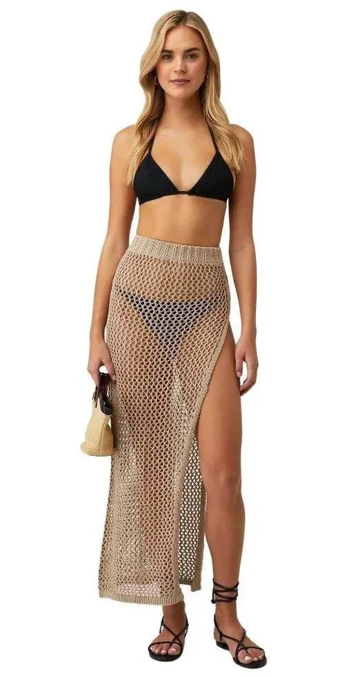 Beach Riot Deborah Skirt in Tan Small Womens Swim Cover Up Crochet Maxi - Image 8