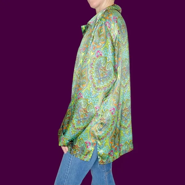 Vintage Y2K Victoria’s Secret Green Abstract Button Down Sleepwear Shirt - Image 4