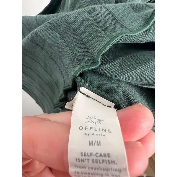 OFFLINE by Aerie Med OG Rib Crop‎ Top Forest Green Square Neck Athleisure Preppy - Image 3