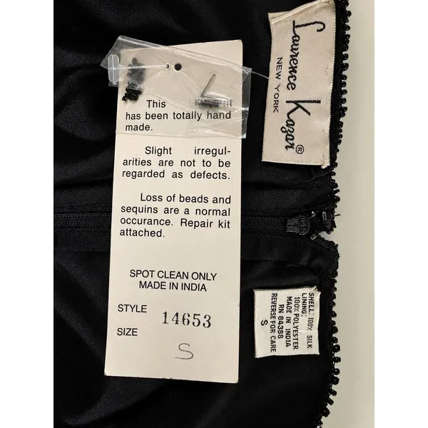 Vintage Laurence Kazar Black Silk Beaded Sequin Cocktail Dress NWT 80s 90s Small - Image 6