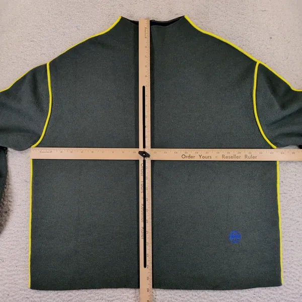 Tory Burch Double Faced Mock Neck Sweater Green Wool Blend Yellow Piping Small - Image 4