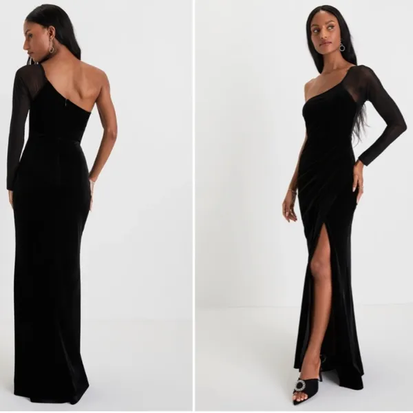 LULU's Prom Wedding Sexy Chic Modern Minimalistic Chic One Shoulder Maxi Dress - Image 2