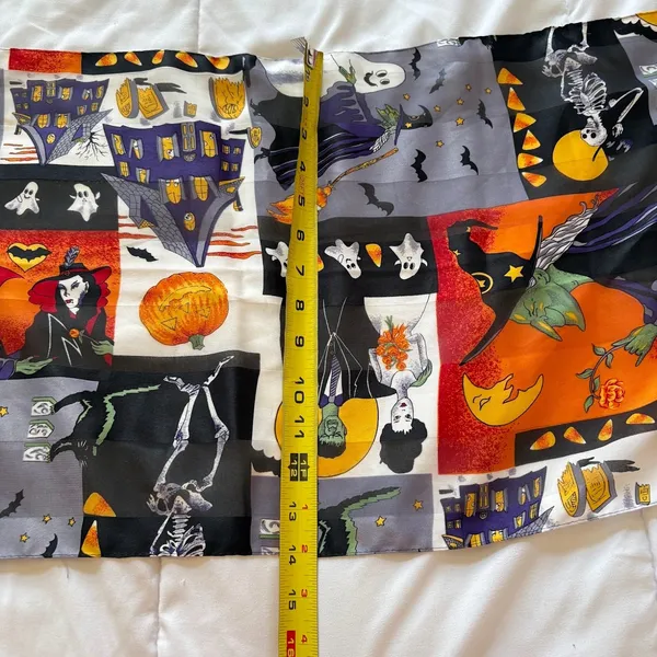 Vintage Halloween Scarf Witches Ghosts Vampires Haunted House 59x14 Holiday - Image 5
