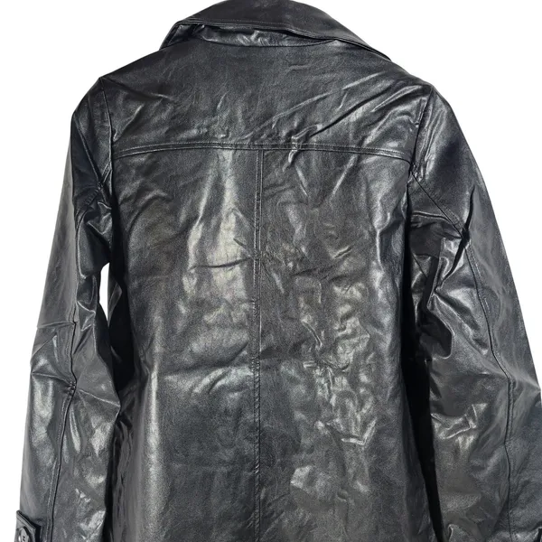 Nasty Gal Collection Black Faux Leather Longline Trench Coat Jacket Women's‎ M - Image 5