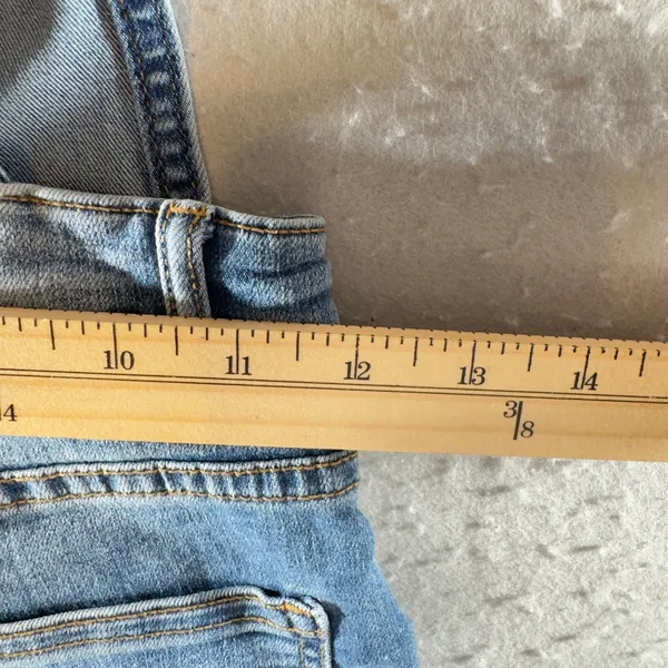 20 | Divided Boho Blue Denim Skinny Overalls Side Zip‎ Raw Hem Womens Size 0 - Image 3