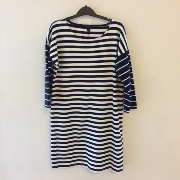 J. Crew Blue & White Stripe 3/4 Sleeve Nautical T-Shirt Jersey Dress‎ - Image 6