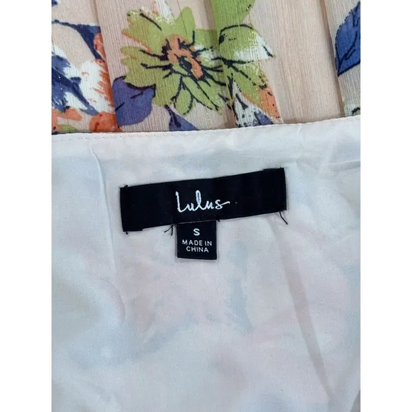 Lulus Dress Blush Pink Stunning Soiree Floral Ruched Midi V Neck Chiffon Small - Image 4