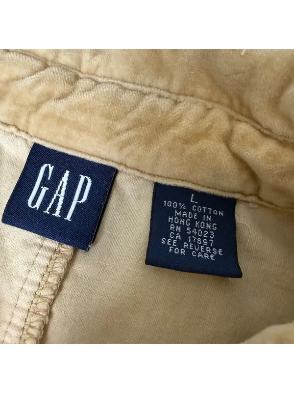 Vintage Y2K Gap Velvet Button Down Shirt Womens Large Tan Retro Top 100% Cotton - Image 5