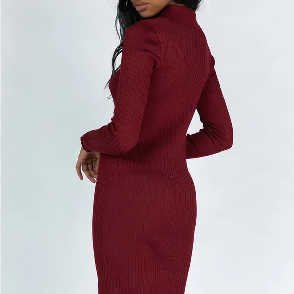 Princess Polly Penelope Long Sleeve Mini Dress in Burgundy Size M/L New with tag - Image 4