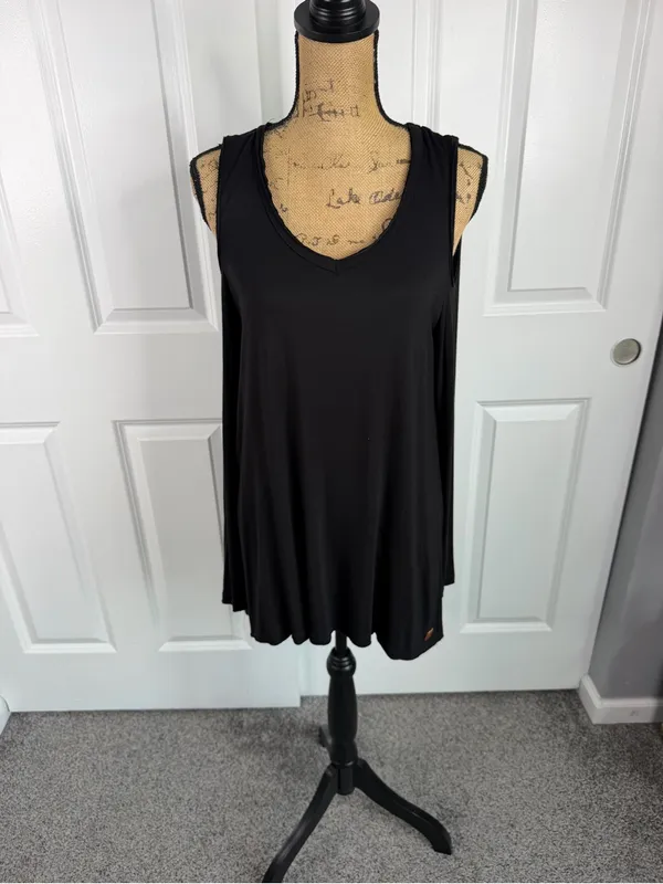 Peace Love World Black Cold Shoulder Modal Tunic Top Size S - Image 2