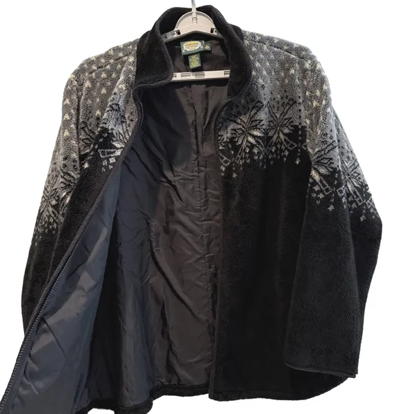 Cabelas Womens Fleece Jacket Black Gray Snowflake Full Zip Outerwear XL VTG‎ - Image 3
