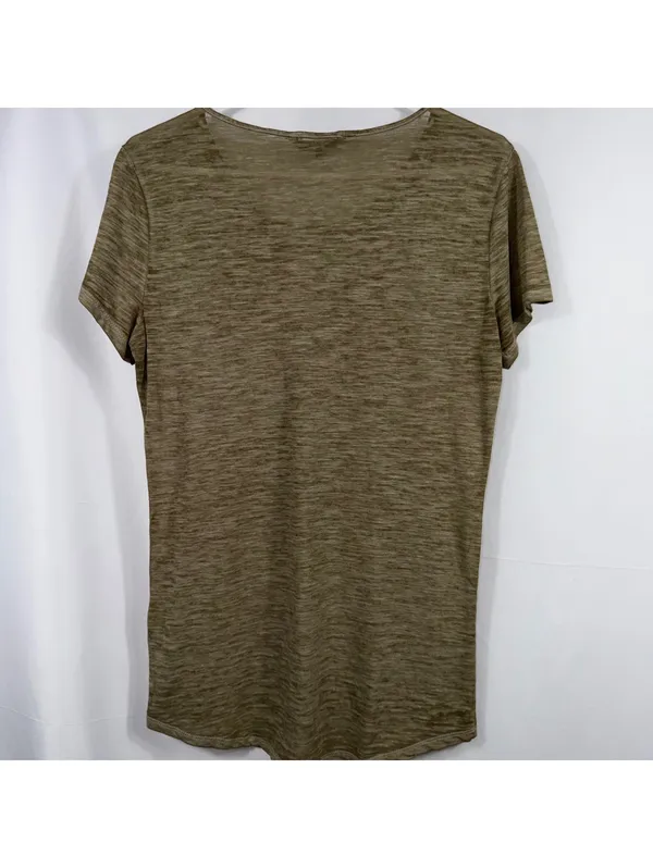 BKE Olive Lace Up V-Neck T-Shirt Size S - Image 8