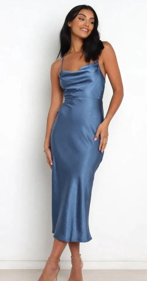 Petal & Pup Kamiya Blue Satin Strappy Back Maxi Dress 10 - Image 2