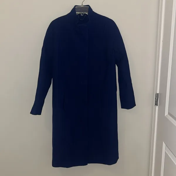 Blue long wool blend pea coat winter jacket! Size 6R! - Image 3