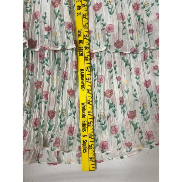 UMGEE Floral Tiered Maxi Skirt Women L White Pink Pleated Lined Chiffon‎ Cottage - Image 7