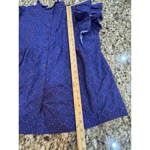 OLIPHANT Tuckernuck Pintuck Ruffle Button Blouse Top Blue‎ Print Size XS - Image 11