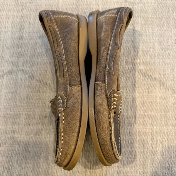 BED STU Tan Brown Distressed Leather Penny Loafers Moccasins 7 - Image 4