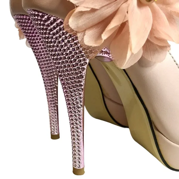 Rhinestone Heel Platform Pumps Pink Size 7 - Image 3