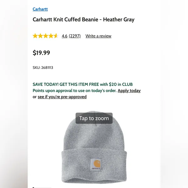 Carhartt NWT Knit Cuffed Beanie - Heather Gray A18 - Image 2