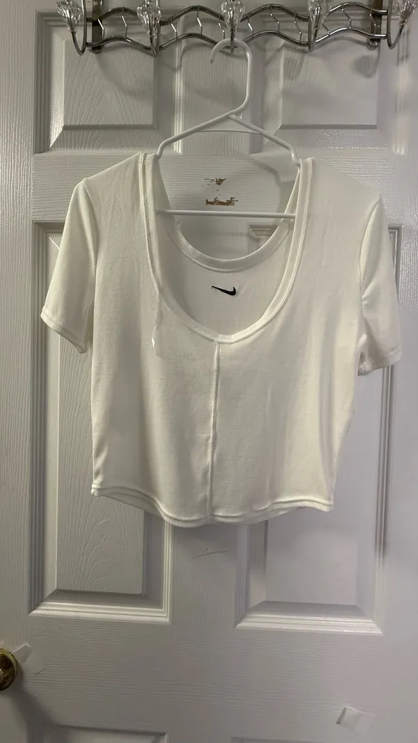 Nike Sportswear Essential Ribbed Scoop Neck Crop Top - White - Size M - Image 2